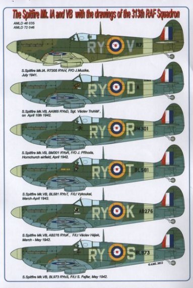 1/72 Decals Spitfire Mk.IA & VB (313th RAF Sqdr.)
