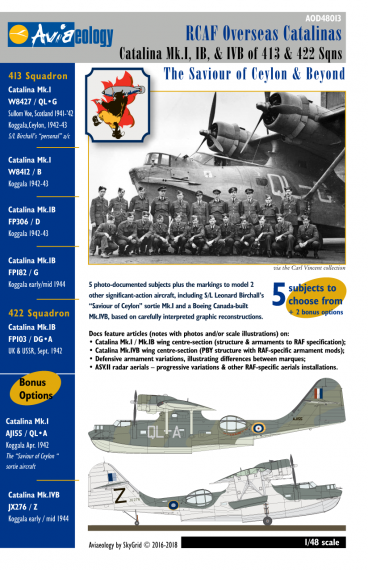 Aviaeology AOD48013 Decal Catalina 413/422 Sqn RCAF 1/48