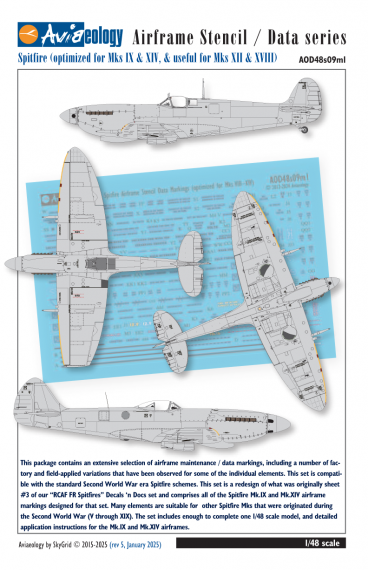 1/48 Supermarine Spitfire airframe stencil/data markings Mk.VIII