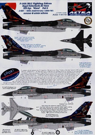 Astra Decals F-16A MLU RNLAF 323 Sqn 'Diana' 1/144