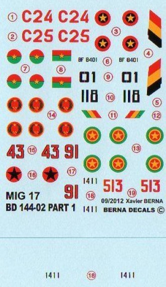 Berna Decals 1/144 MiG-17 Forces A�riennes Africaines Pt.1