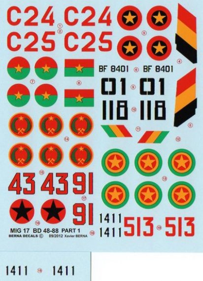 Berna Decals 1/48 MiG-17 Forces A�riennes Africaines