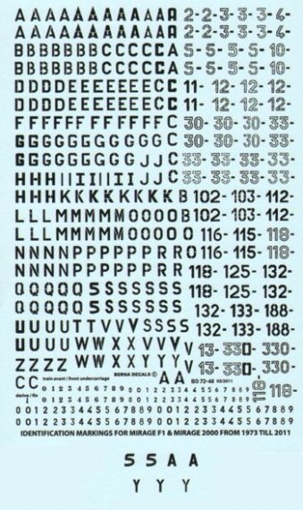 Berna Decals 1/72 Immatriculations Fran�aises Mirage F1 & 2000