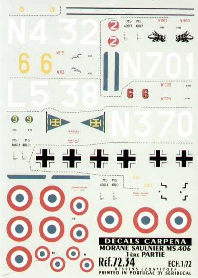 Colorado 1/72 Morane-Saulnier MS.406C1 Part 1 D�cals