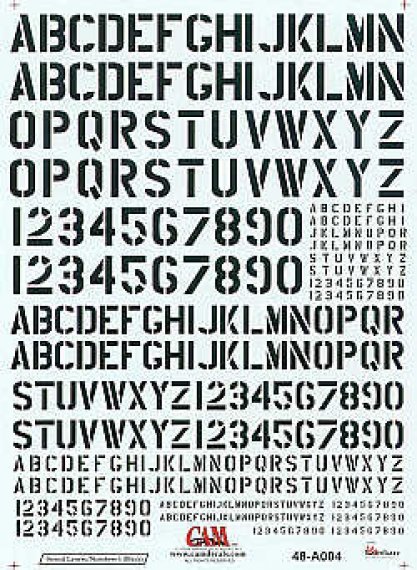 1/48 Stencil Letters and Numbers 4 sizes black