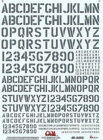 1/48 Stencil Letters and Numbers 4 sizes grey