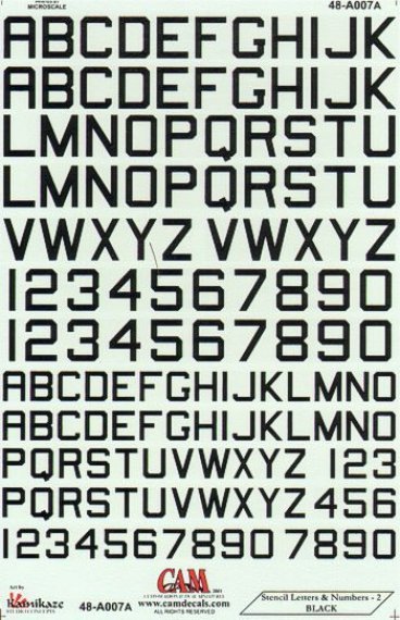 1/48 Black Stencil Letters and Numbers