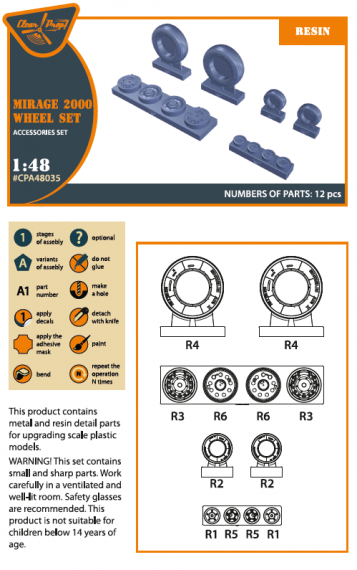 1/48 Dassault-Mirage 2000 resin wheel set for Kinetic and Revell