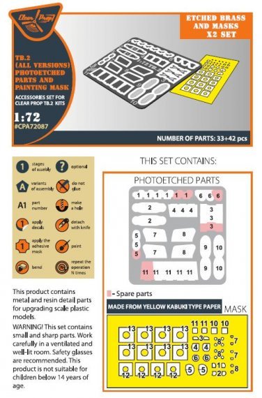 1/72 TB.2 PE parts & painting mask x2 for Clear Prop