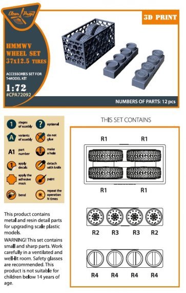 1/72 HMMWV wheel set 37x12,5 tires for T-Model