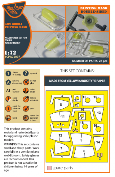 1/72 Amx Ghibli canopy painting mask in & outside for Italeri