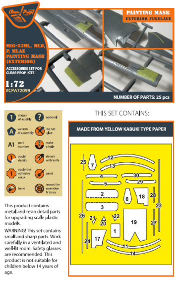 1/72 Mikoyan MiG-23 Exterior paint mask for Clear Prop