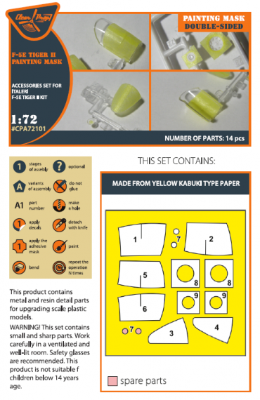 1/72 F-5E Tiger II canopy painting mask in & out for Italeri