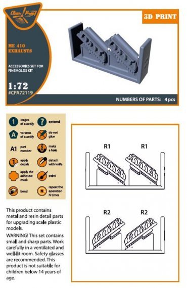 1/72 Me-410 B-1/U2/U4/R4 exhausts for Finemolds