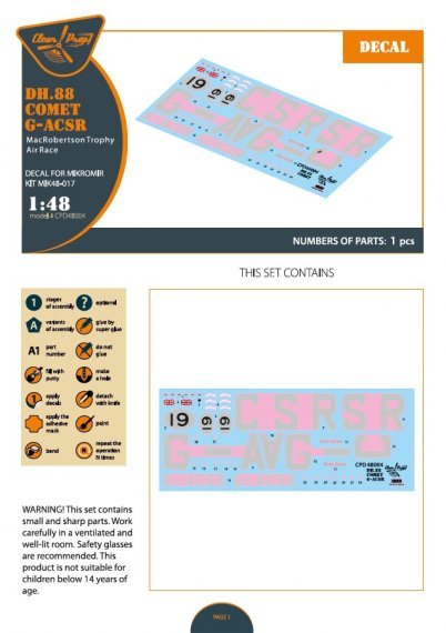 1/48 Decal DH.88 Comet G-ACSR for MikroMir