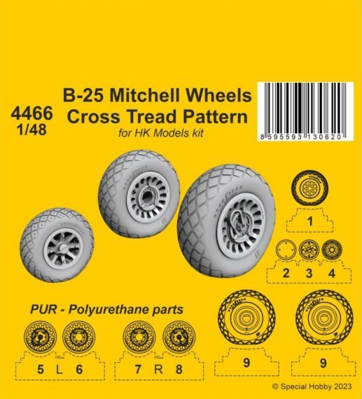 1/48 B-25 Mitchell wheels Cross Tread Pattern