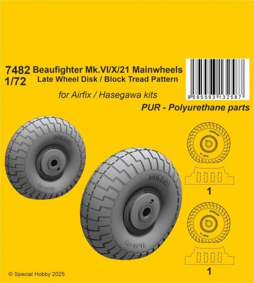 1/72 Beaufighter Mk.VI/X/21 Mainwheels Late Block