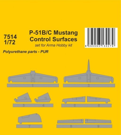 1/72 P-51B/C Mustang Control Surfaces