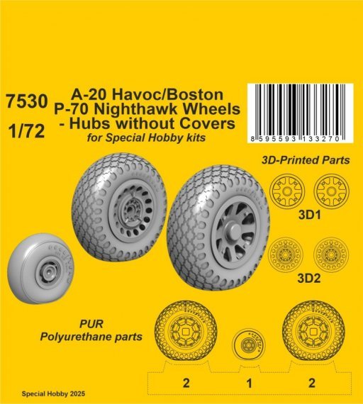 1/72 A-20 Havoc/Boston/ P-70 Wheels with o covers