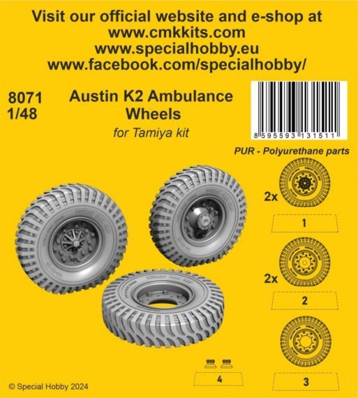 1/48 Austin K2 Ambulance Wheels for Tamiya