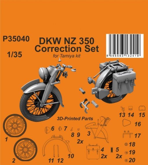 1/35 DKW NZ 350 Correction Set for Tamiya