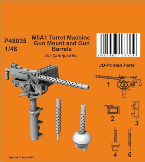 1/48 M5A1 Turret MG Mount & Gun Barrels for Tamiya