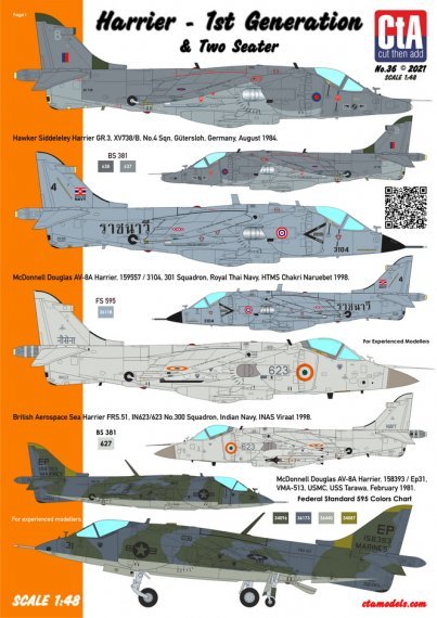 1/48 BAe Harrier 1st Generations & Two Seater GR.3, AV-8A x 2, S