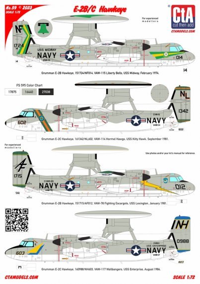 1/72 Grumman E-2B/C Hawkeye VAW-115, VAW-114, VAW-78, VAW-117