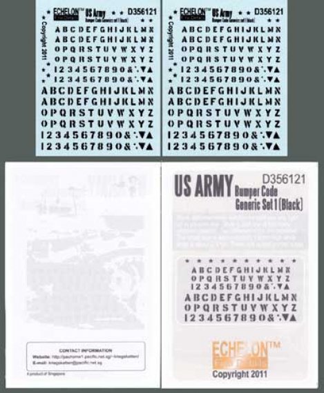 Echelon FD U.S. Army Bumper Code Generic Set 1 Noir 1/35