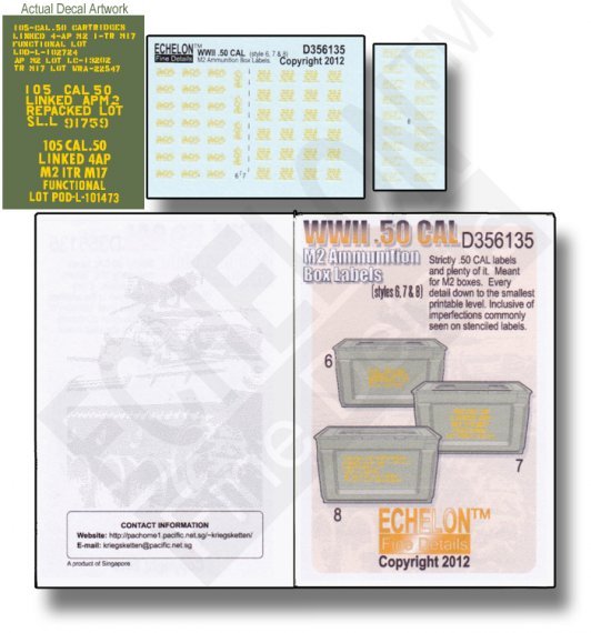 1/35 WWII .50 Cal ammo box labels 6, 7 & 8