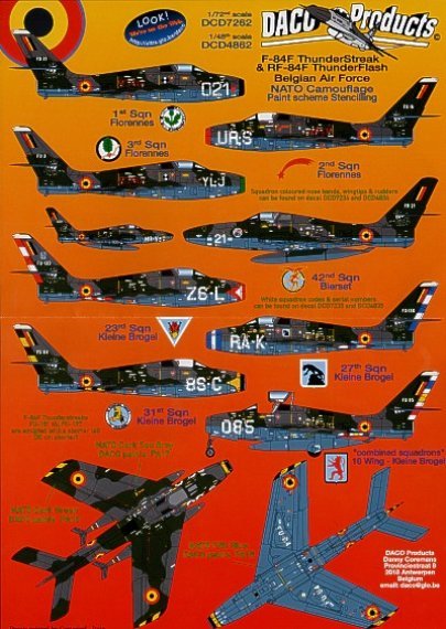 Daco 1/48 F-84F RF-84F D�calcomanies Force A�rienne Belge