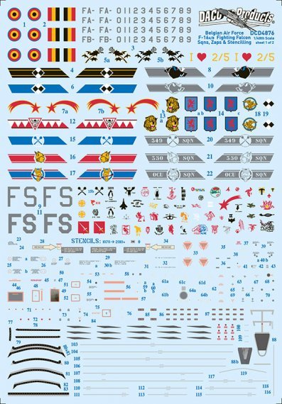 1/72 Belgian F-16A/F-16B Sqn Emblems & Stencilling