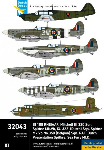 Dutch Decal Spitfire Mk.V/IX Mitchell Bf-108 1/32