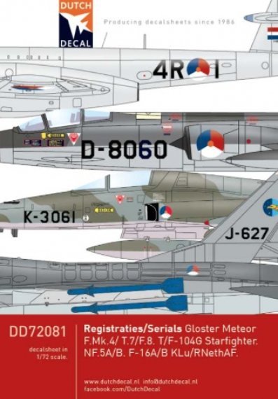 1/72 Registrations/serials Gloster Meteor, F-104, NF-5, F-16