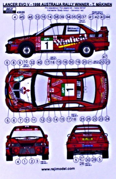1/43 Lancer EVO V 'Winfield' Rally Australia 1998