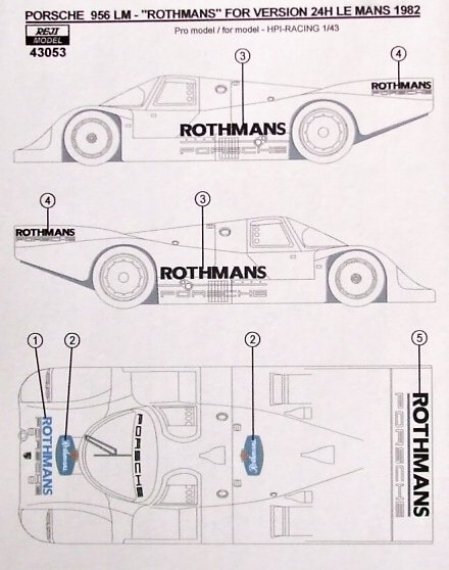 1/43 Rothmans logo (Porsche 956, Le Mans 1982)