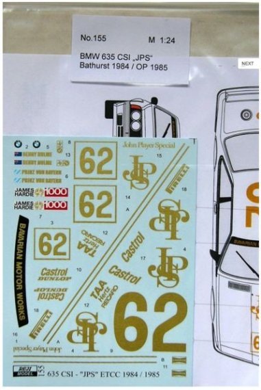 1/24 Decal BMW 635 CSi JPS (Bathurst 1984/OP 1985)