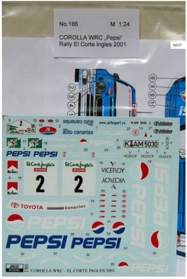 1/24 COROLLA WRC Pepsi Rally El Corte Ingles 2001