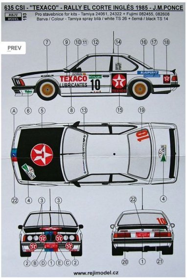 1/24 BMW 635 CSi TEXACO Rally El Corte Ingles 1985