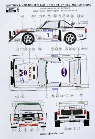 1/24 Quattro Sport S1 Ulster Rally 1985 decals