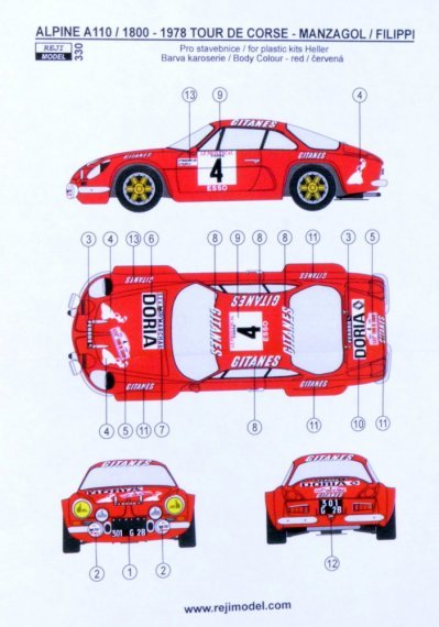1/24 Alpine A110 Tour de Corse 1978 decal