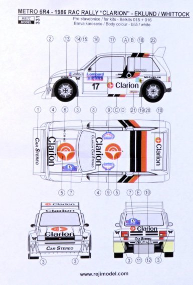 1/24 Metro 6R4 Clarion team Europe RAC Rallye 1986 decal