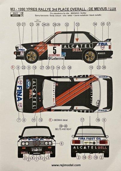 1/24 BMW M3 1990 Ypres Rally 3rd place overall decal