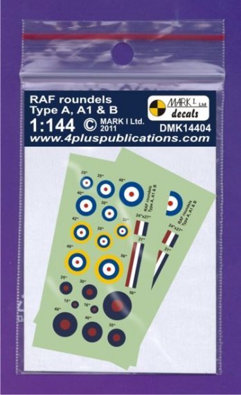 1/144 RAF Type A, B roundels, 2 sets