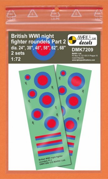 1/72 British WWI Night Fighter roundels Pt.2, 2 sets
