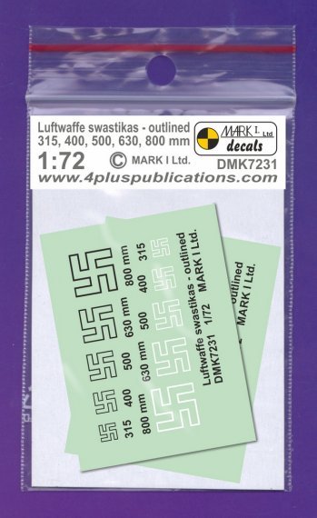 1/72 Luftwaffe Swastikas, outlined Black and White, 2 sets