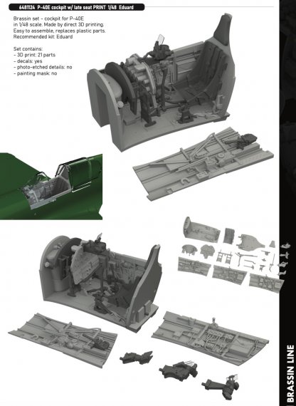 Brassin 1/48 P-40E cockpit with late seat PRINT
