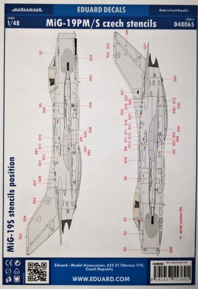 1/48 Decals MiG-19 stencils Czech