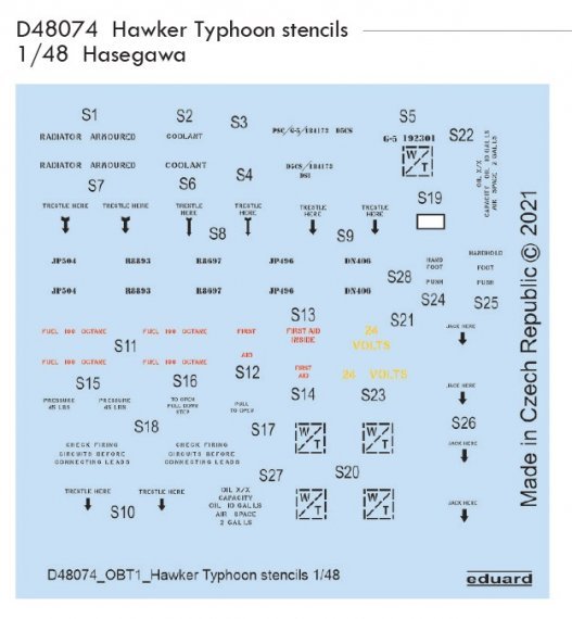 1/48 Decals Hawker Typhoon stencils