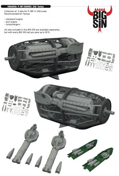 BIGSIN 1/48 P-38F enginesfor Tamiya